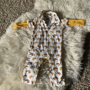 EUC Kickee Pants Natural Croissants Polo Romper
